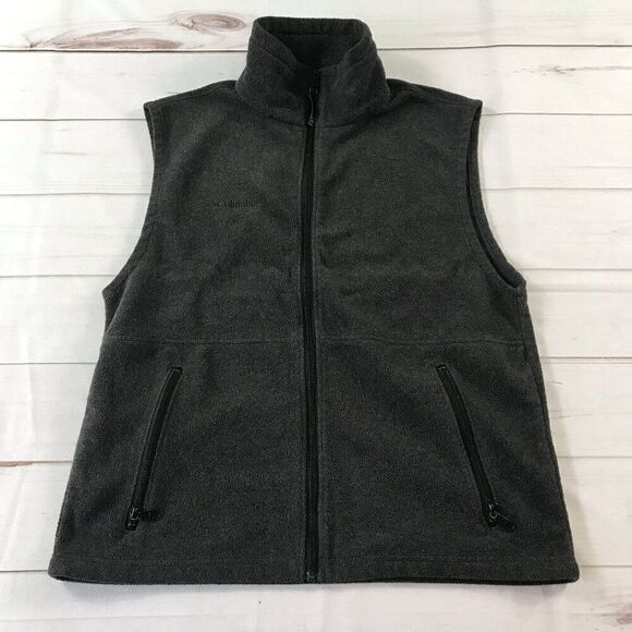 Columbia Men Medium Gray Fleece Full Zip Vest - Picture 1 of 8